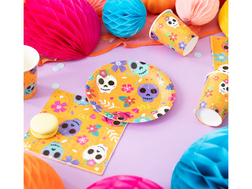 Halloween papírtányér Mexikói koponya - 18 cm - 6 db.