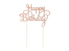 Boldog születésnapot tortadísz csillogó rózsaszín arany - 1 db.
