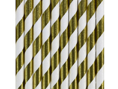 Fémezett csőszívószálak fehér és arany - 10 db.