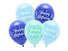 Boldog születésnapot latex lufi készlet kék - 26 cm - 5 db.