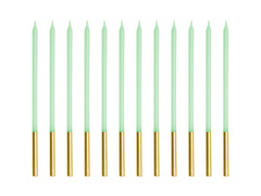 Zöld és arany születésnapi gyertyák - 14 cm - 12 db.