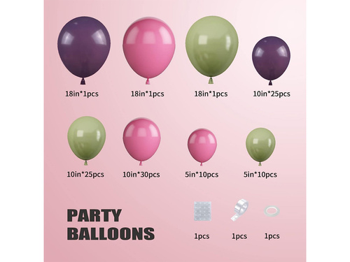 Léggömb girland léggömb készlet rózsaszín, lila és zöld - 103 db.