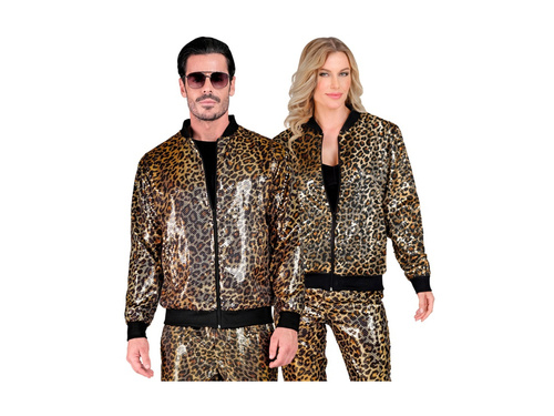 Gold Party Sequin Jacket - Bomber Jacket - Leopárd motívummal