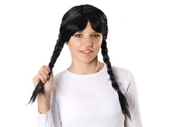 Fekete paróka copfokkal és rojtokkal - 1 db.