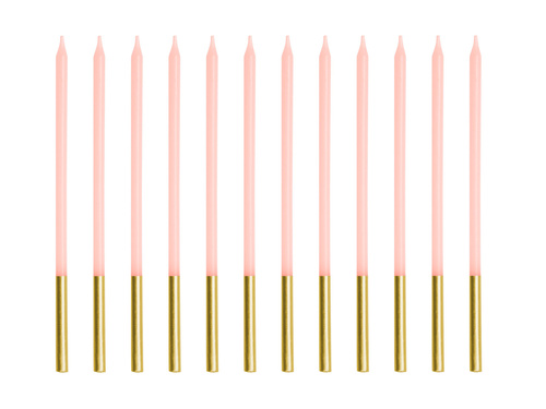 Rózsaszín és arany születésnapi gyertyák - 14 cm - 12 db.