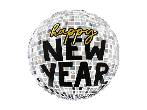 Boldog új évet diszkógömb fólialufi - 24" - 1 db.