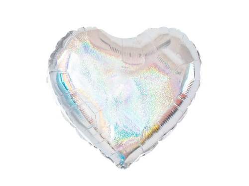 Ezüst holografikus szív fólialufi - 46 cm - 1 db.