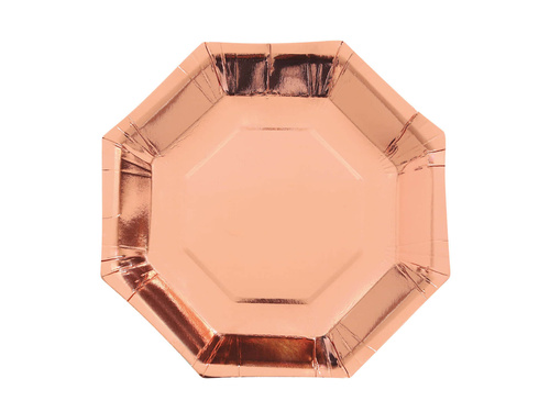 Nyolcszögletes papírtányérok rózsaszín arany - 23 cm - 6 db.
