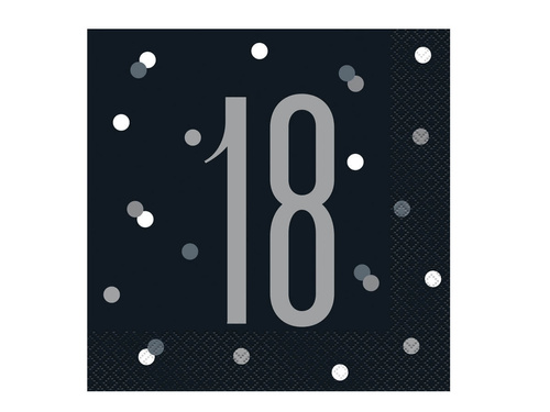 Tizennyolcadik születésnapi fekete szalvéta - 33 cm - 16 db.