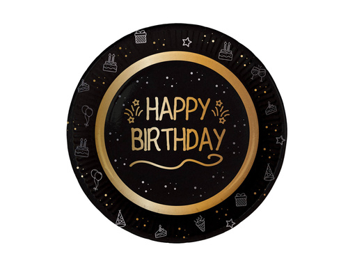 Boldog születésnapot papírtányér fekete - 23 cm - 8 db.