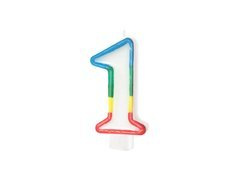 Számgyertya színes szegéllyel, 1-es számmal - 8,5 cm - 1 db.