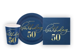 Csészék + szalvéták + papírtányérok 50. születésnapra - 22 db.