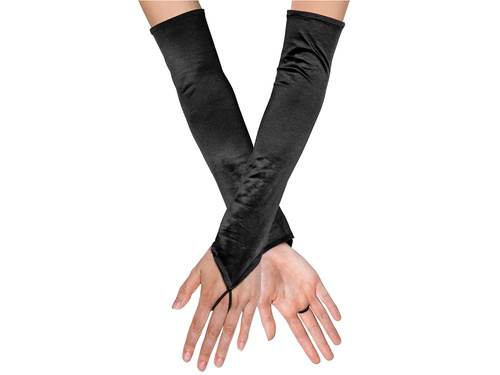 Ujjatlan fekete szatén farsangi kesztyű - 40 cm