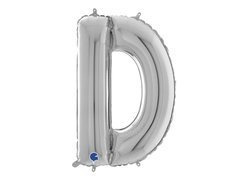 Ezüst D betűs fólialufi - 66 cm - 1 db.