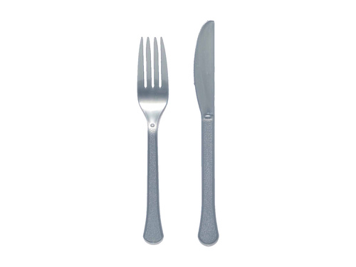 Ezüst műanyag evőeszközök - 24 darab.