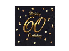 60. születésnapi szalvéta fekete - 33 cm - 20 db.