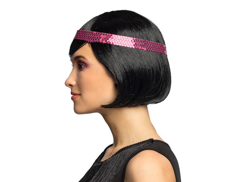 Retro fekete paróka rózsaszín pánttal - 1 db.