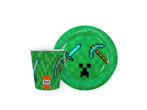 Készlet poharak + papírtányérok Pixels - 24 db.