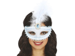 Kék farsangi maszk tollal - 1 db.