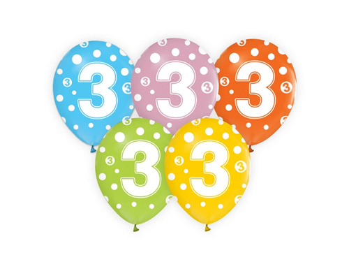 Latex lufi a 3-as számmal - mix - 30 cm - 5 db.