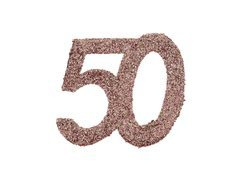 Glitter asztali dekoráció szám 50 rózsaszín arany - 6 cm - 6 db.