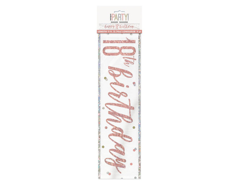 Boldog születésnapot rózsaszín arany banner 18. születésnapra - 274 cm - 1 db.