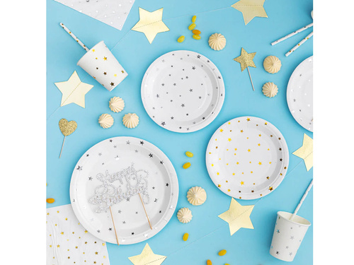 Papírtányérok fehér, ezüst csillagokkal - 23 cm - 6 db.