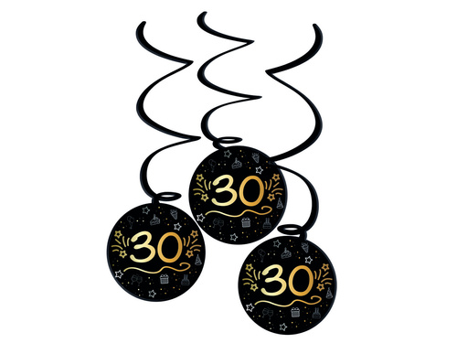 Függő dekorációs örvények a 30. évfordulóra fekete - 3 db.