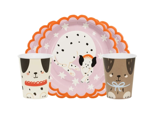 Készlet poharak + papírtányérok Doggies - 24 db.