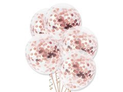 Átlátszó léggömbök konfettivel arany rózsaszín - 30 cm - 5 db