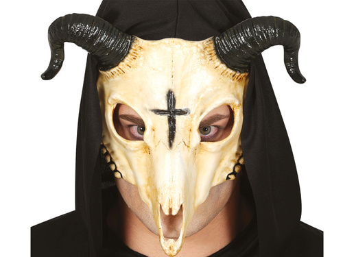 Koponya maszk szarvakkal Halloweenre - 1 db.