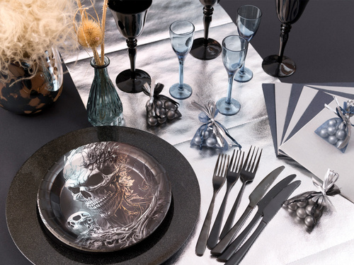 Asztali futó dekoráció 3in1 - metál ezüst - 40 cm x 4,8 m - 1 db.