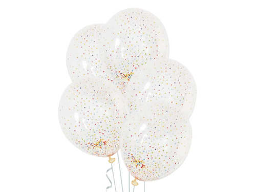 Átlátszó lufik színes habgolyókkal - 30 cm - 3 db.