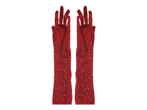Piros kesztyű kristályokkal
