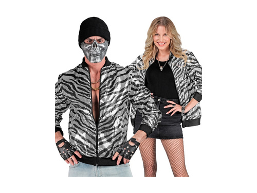 Ezüst flitteres party dzseki - bomber dzseki - zebra motívummal
