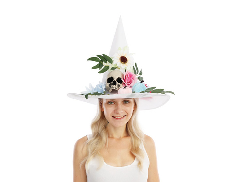 Boszorkány kalap virágokkal Halloweenre - 1 db.