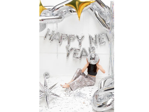 Boldog új évet ezüst fólialufi - 35 cm magas