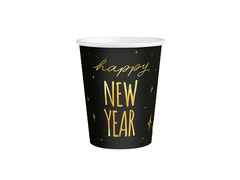 Szilveszteri papírpoharak Happy New Year fekete - 220 ml - 6 db.