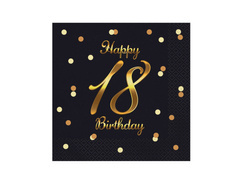 Tizennyolcadik születésnapi szalvéta fekete - 33 cm - 20 db.