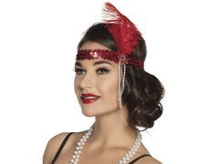 Retro piros tollas és gyöngyös fejpánt - 1 db.