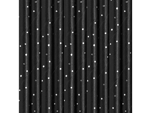 Fekete csöves szívószálak ezüst pöttyökkel - 10 db.