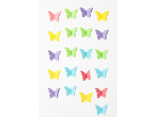 Akasztós dekoráció színes 3D pillangók - 3 m - 1 db.