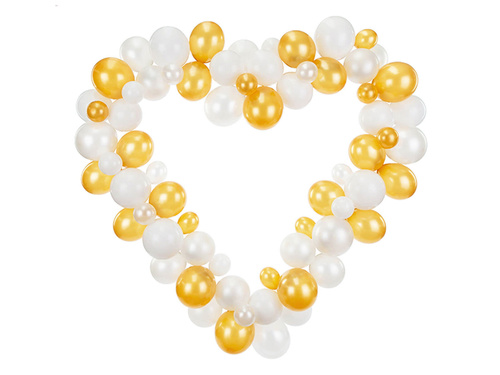 Fehér és arany lufi füzér keretben Szív - 104 elem