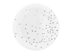 Papírtányérok fehér, ezüst pöttyös - 23 cm - 6 db.