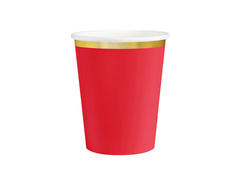 Piros papírpoharak arany peremmel - 220 ml - 6 db.