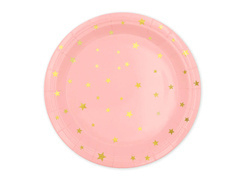 Rózsaszín papírtányérok arany csillagokkal - 23 cm - 6 db.