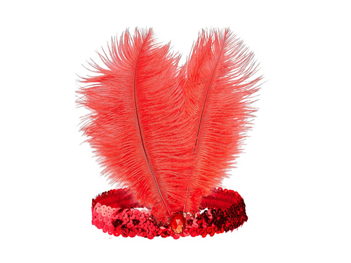 Piros Gatsby fejpánt tollakkal és ékszerrel