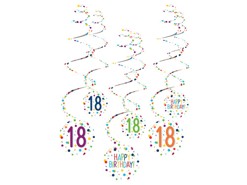 Függő lucfenyő dekoráció a 18. konfetti partira - 6 db.