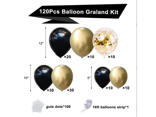 Léggömb készlet lufi girlandhoz fekete - 107 db.