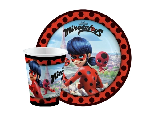 Miraculum születésnapi poharak + papírtányérok készlet - 16 db.